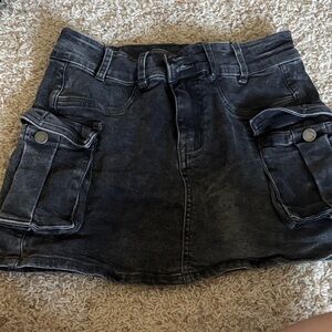 Black Denim Mini Skirt with Pockets